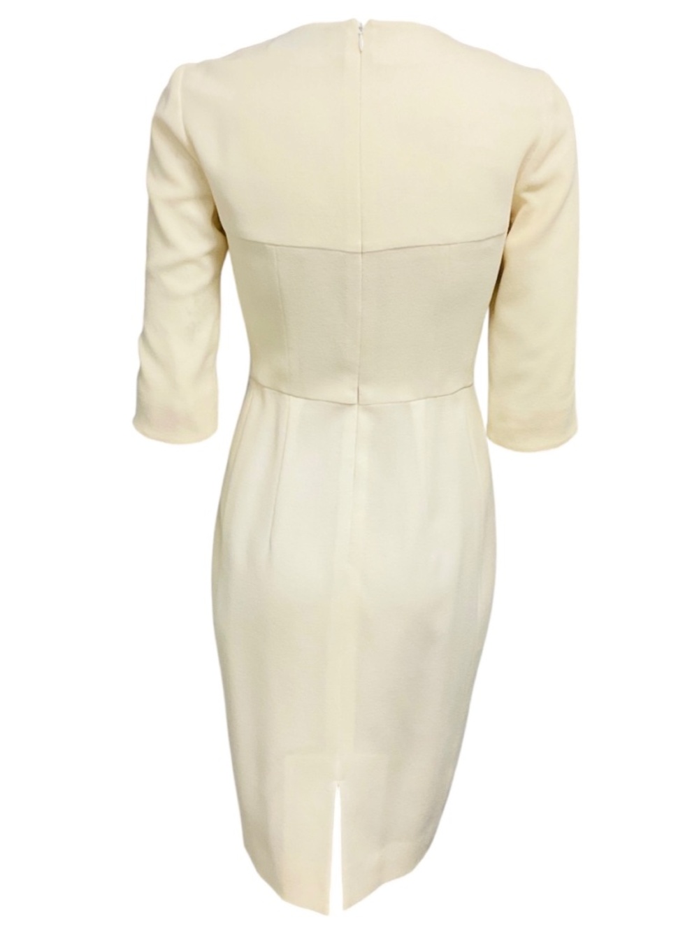 YVES SAINT LAURENT IVORY THREE QUARTER SLEEVED CREPE MIDI DRESS - Picture 3 of 5
